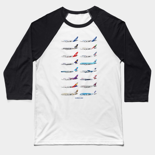 Airbus A380 Operators Illustration Baseball T-Shirt by SteveHClark